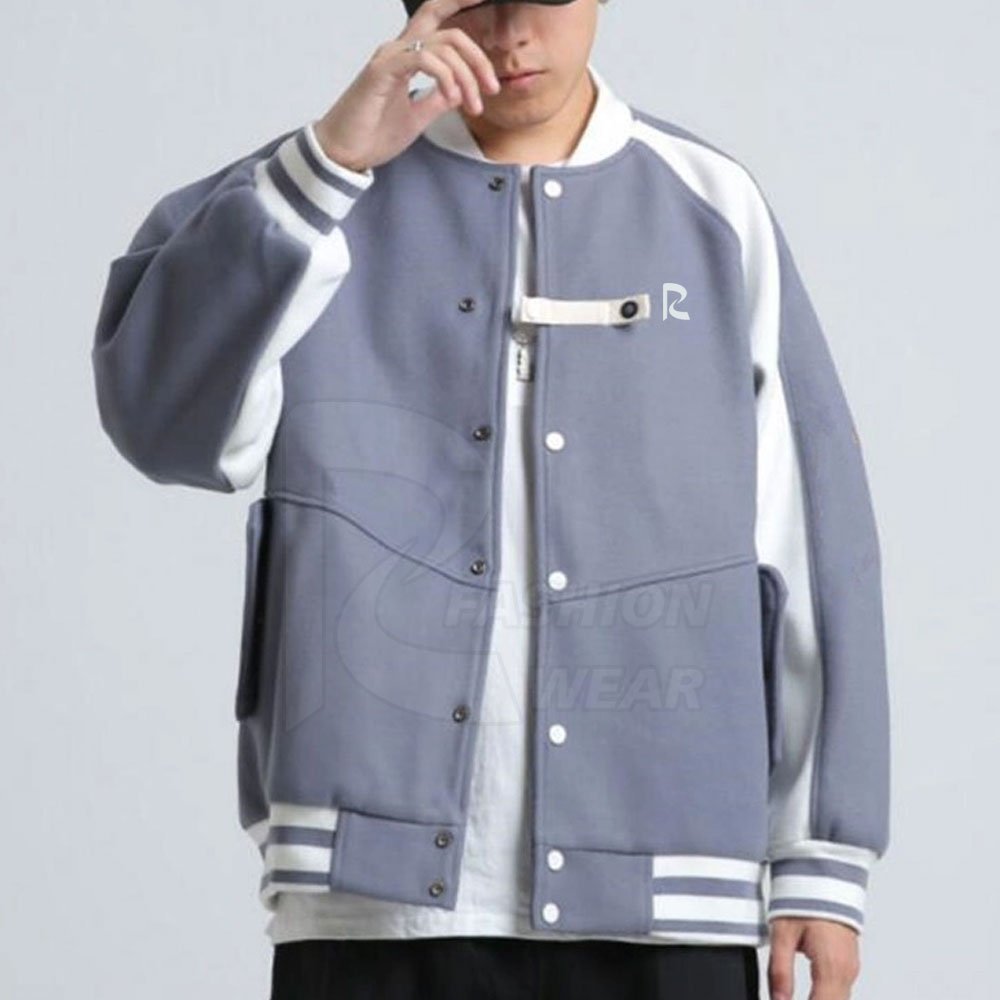 High Quality Custom Wholesale Men's Grey Baseball Letterman College Jacket Puffer Pullover Single Leather OEM Service Available
