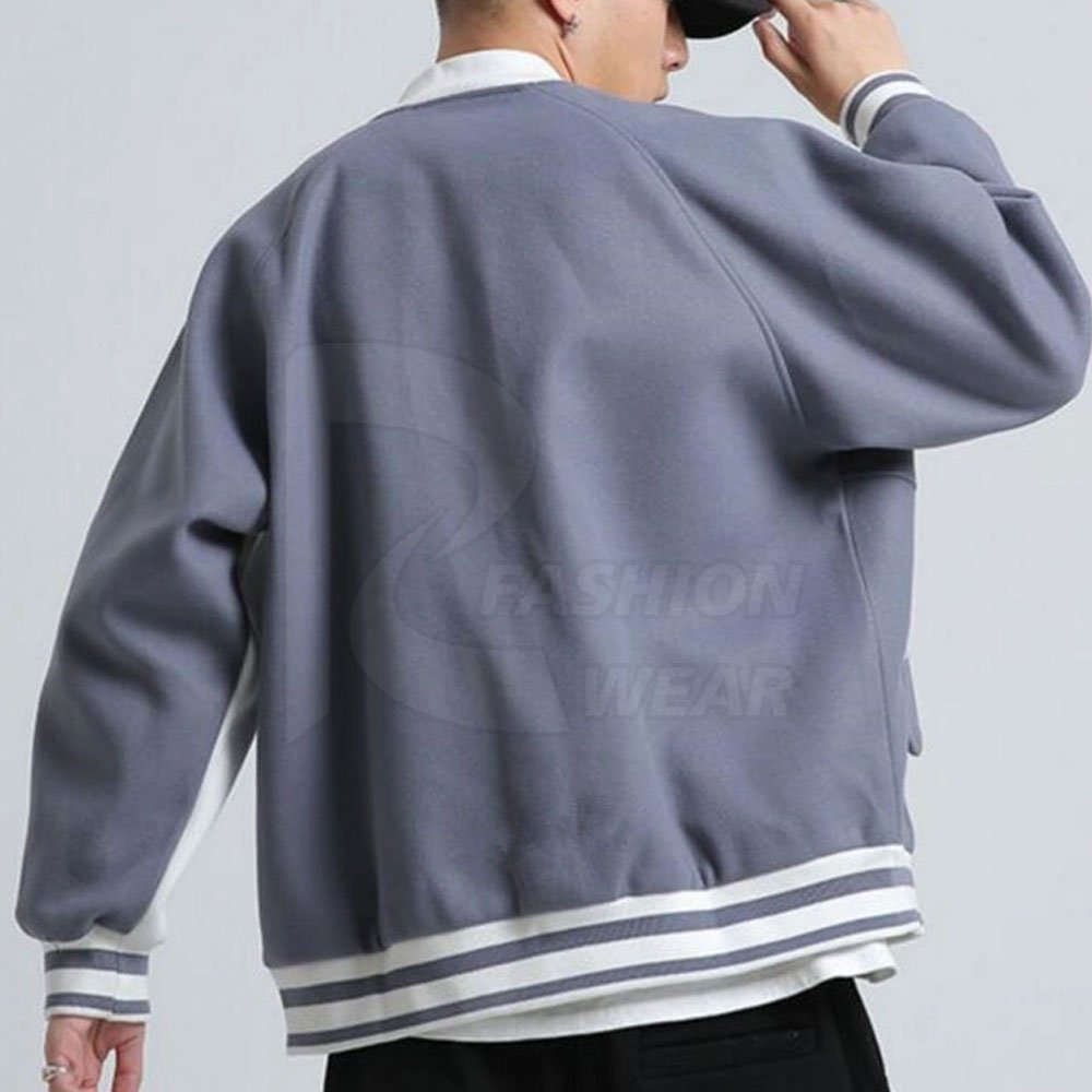 High Quality Custom Wholesale Men's Grey Baseball Letterman College Jacket Puffer Pullover Single Leather OEM Service Available