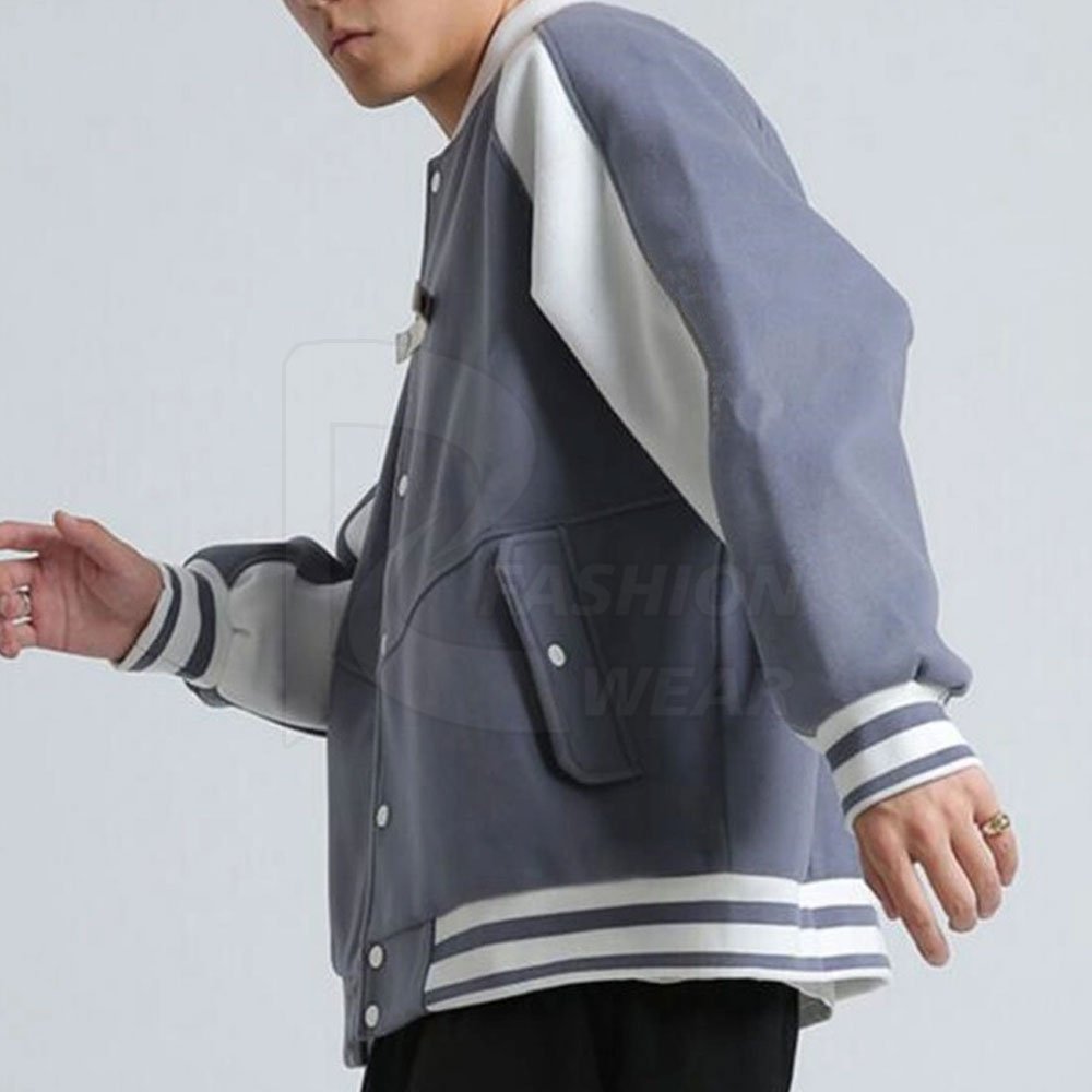 High Quality Custom Wholesale Men's Grey Baseball Letterman College Jacket Puffer Pullover Single Leather OEM Service Available