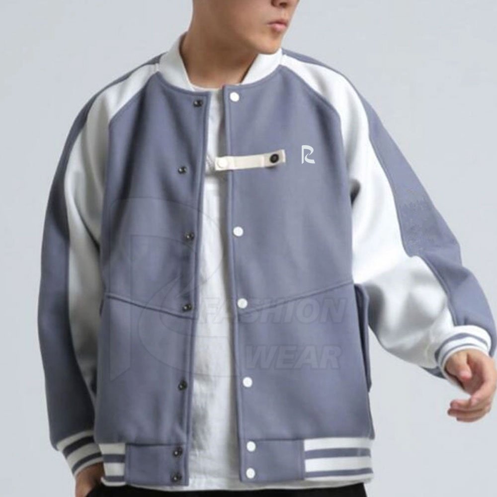 High Quality Custom Wholesale Men's Grey Baseball Letterman College Jacket Puffer Pullover Single Leather OEM Service Available