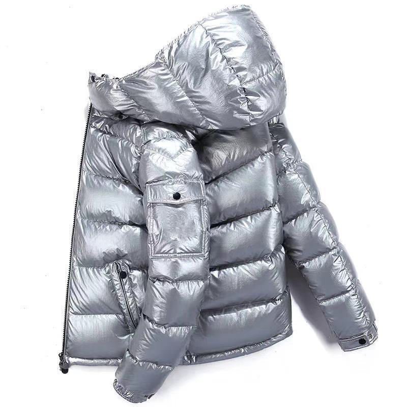High Quality Down Coat Men's Bright Face Trend Hooded Short Thick Down Jacket Winter Bomber Shiny Men's Puffer Jacket
