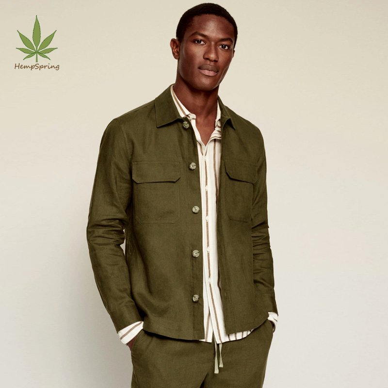 100% linen overshirt with pockets Men Jacket Eco-friendly linen Fabric Men's Jacket sustainable pure linen overshirt coat