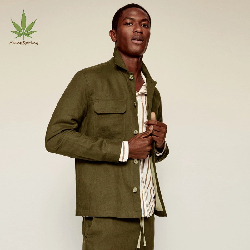 100% linen overshirt with pockets Men Jacket Eco-friendly linen Fabric Men's Jacket sustainable pure linen overshirt coat