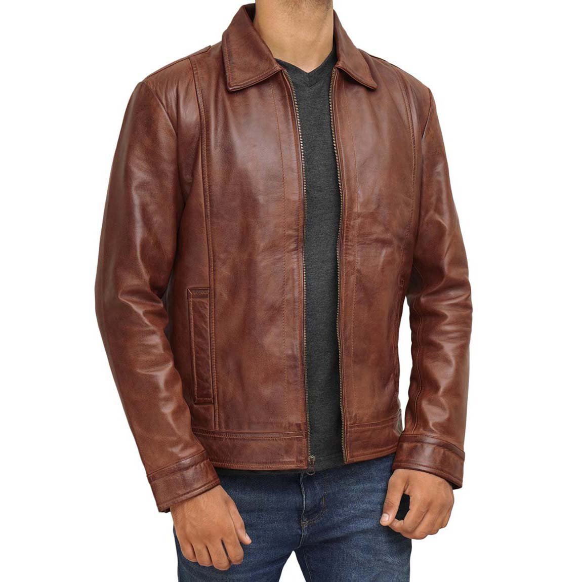 Men's Fashion Customized Heavy Style Leather Jacket Real Cow Skin Men's Full Sleeves Leather Jacket