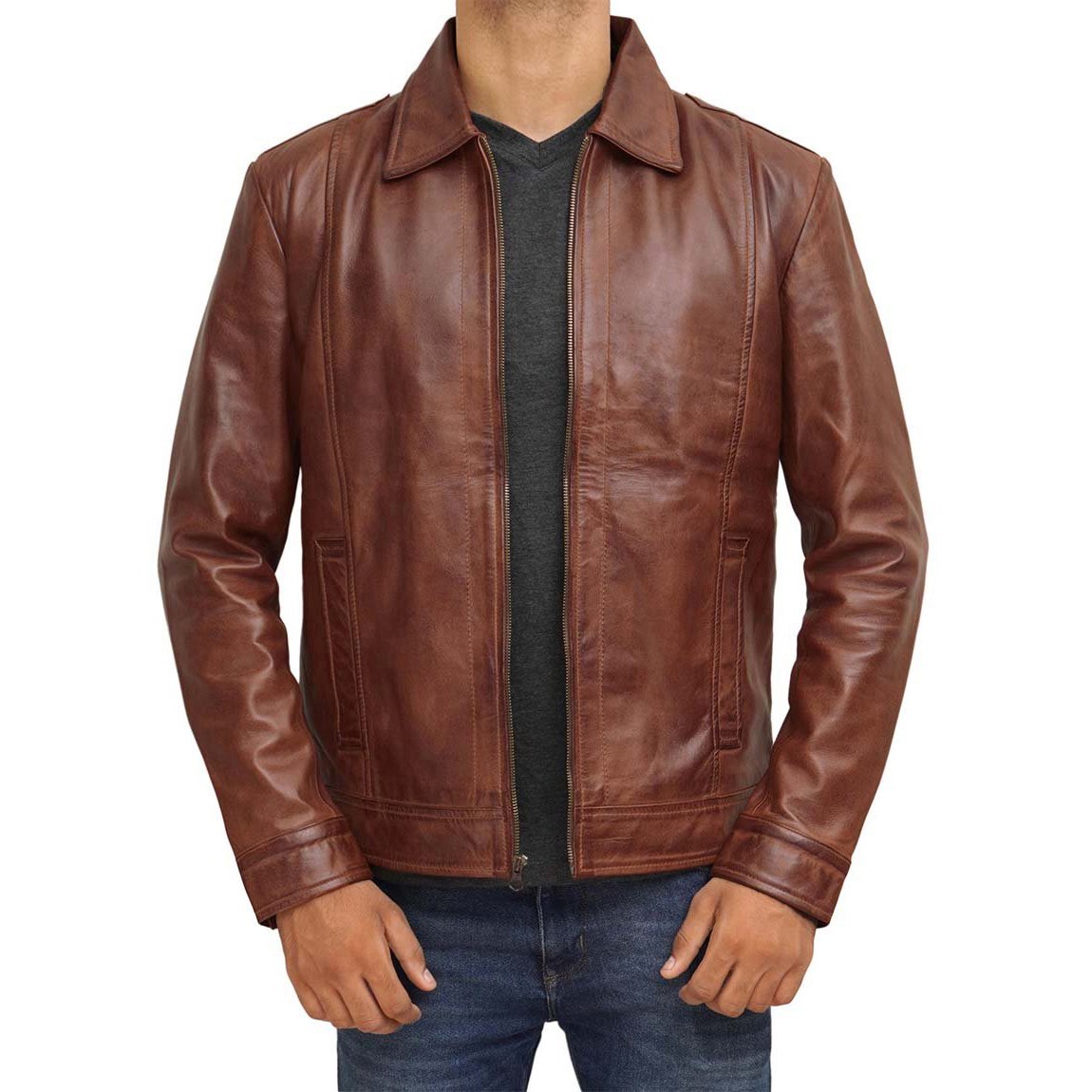 Men's Fashion Customized Heavy Style Leather Jacket Real Cow Skin Men's Full Sleeves Leather Jacket