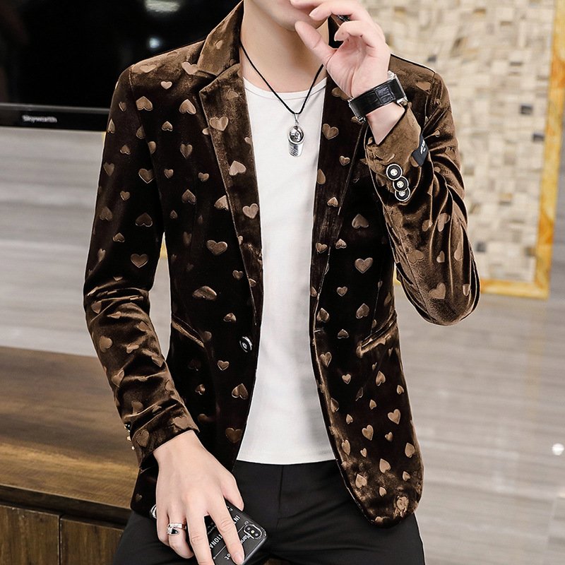 Gold velvet casual suit men's jacket 2021 autumn new slim handsome suit men's jacket M-4XL