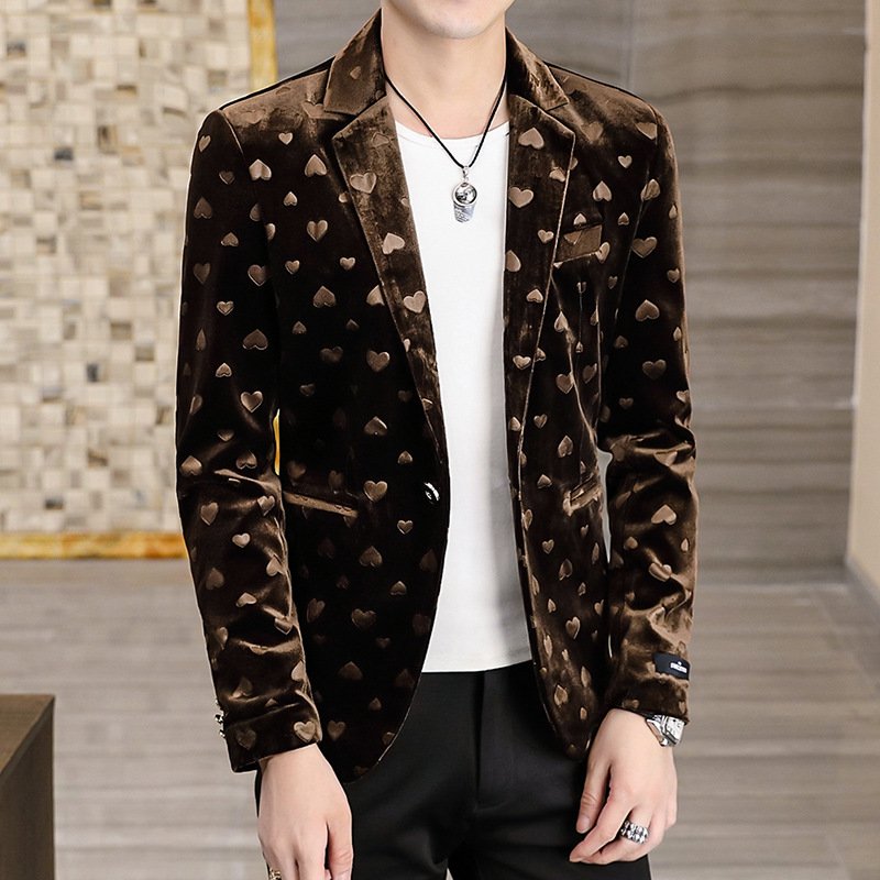Gold velvet casual suit men's jacket 2021 autumn new slim handsome suit men's jacket M-4XL