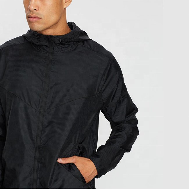 Custom Logo Mens Casual Fashion Custom Black Polyester Runner Jackets Men's Hooded Jackets Coats Black Windbreaker Jacket Men