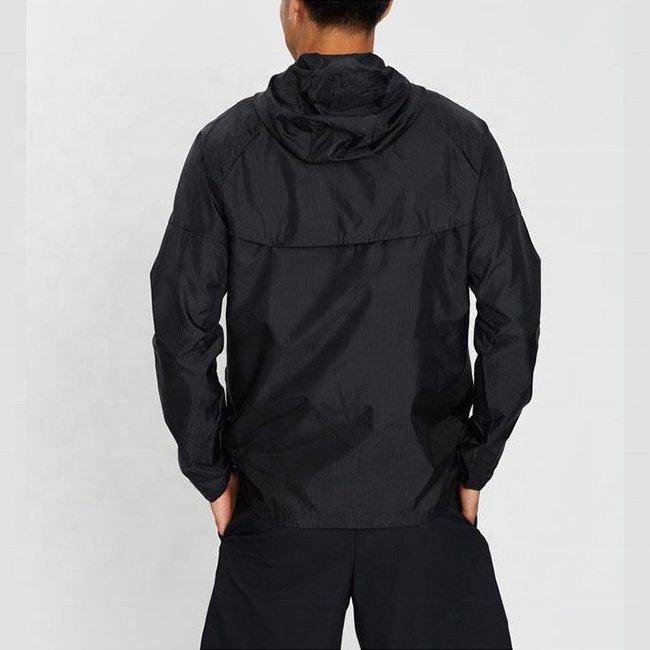 Custom Logo Mens Casual Fashion Custom Black Polyester Runner Jackets Men's Hooded Jackets Coats Black Windbreaker Jacket Men