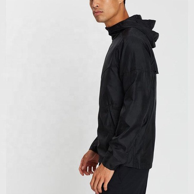 Custom Logo Mens Casual Fashion Custom Black Polyester Runner Jackets Men's Hooded Jackets Coats Black Windbreaker Jacket Men