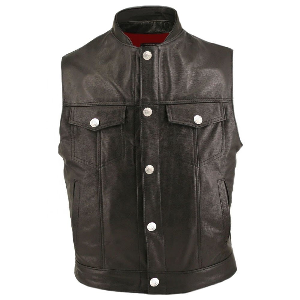 Cruiser Motorcycle Customize 2024 North American Men's club Leather Motorcycle Vest Zipper & Snap Closure w 2 Inside Gun Pockets
