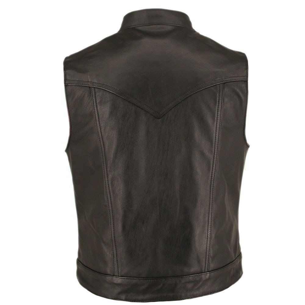 Cruiser Motorcycle Customize 2024 North American Men's club Leather Motorcycle Vest Zipper & Snap Closure w 2 Inside Gun Pockets