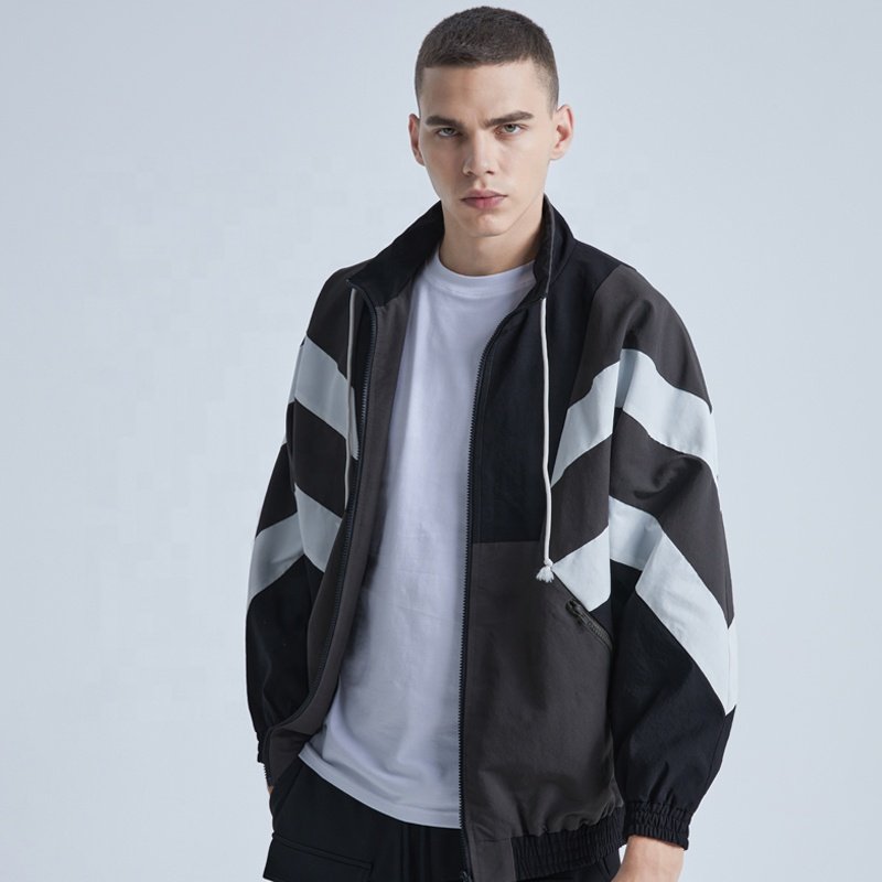 In-stock Item Vintage Splicing With Drawstrings Loose Windproof Men's Jacket