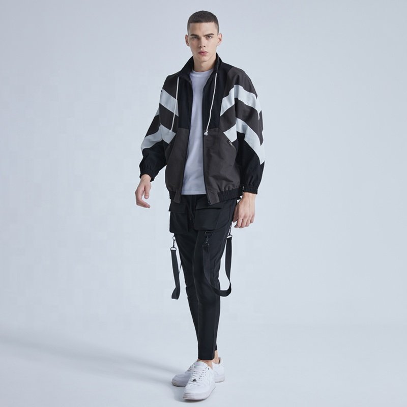 In-stock Item Vintage Splicing With Drawstrings Loose Windproof Men's Jacket