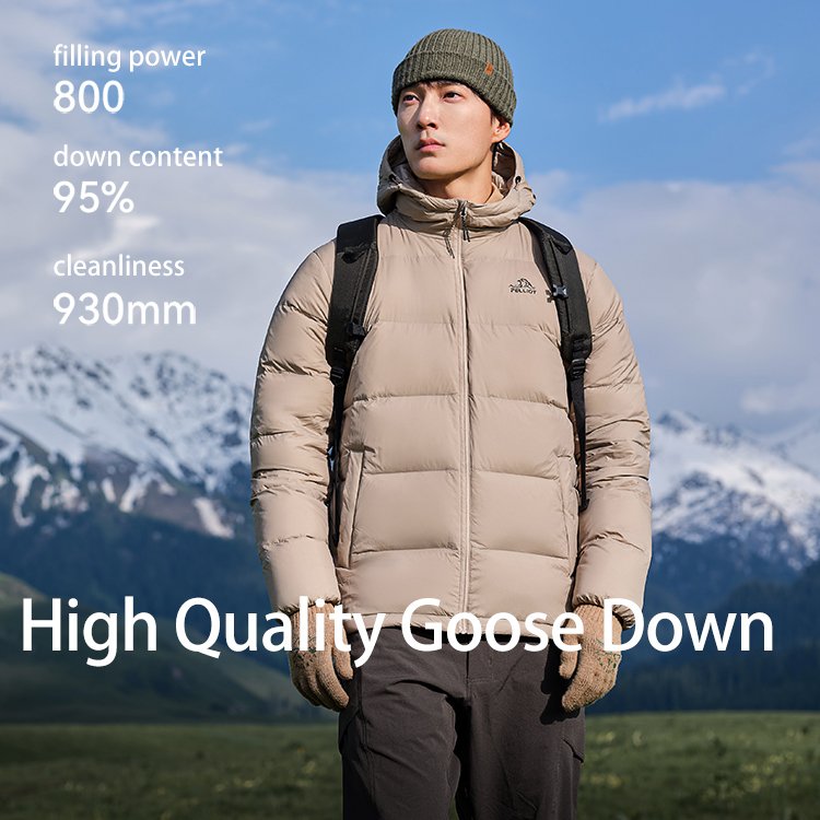 Custom Brand Men's Winter Coat with Foldable Light White Goose Hood Outdoor Polyester Woven Print Pattern Plus Size Available