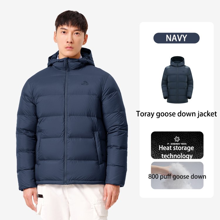 Custom Brand Men's Winter Coat with Foldable Light White Goose Hood Outdoor Polyester Woven Print Pattern Plus Size Available