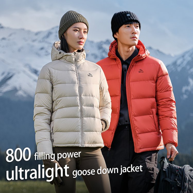 Custom Brand Men's Winter Coat with Foldable Light White Goose Hood Outdoor Polyester Woven Print Pattern Plus Size Available
