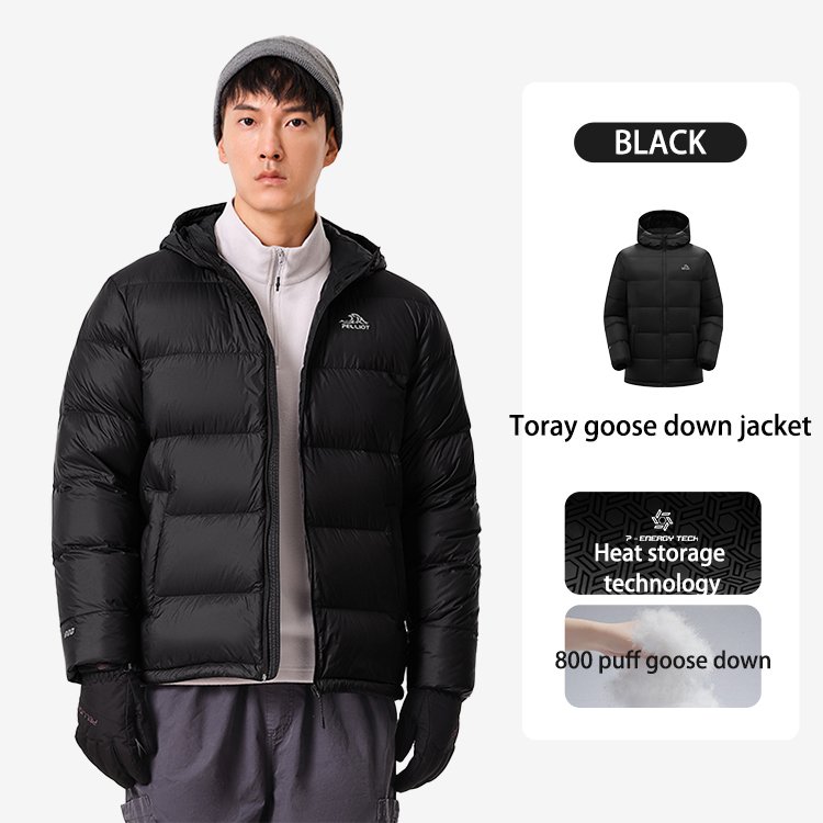 Custom Brand Men's Winter Coat with Foldable Light White Goose Hood Outdoor Polyester Woven Print Pattern Plus Size Available