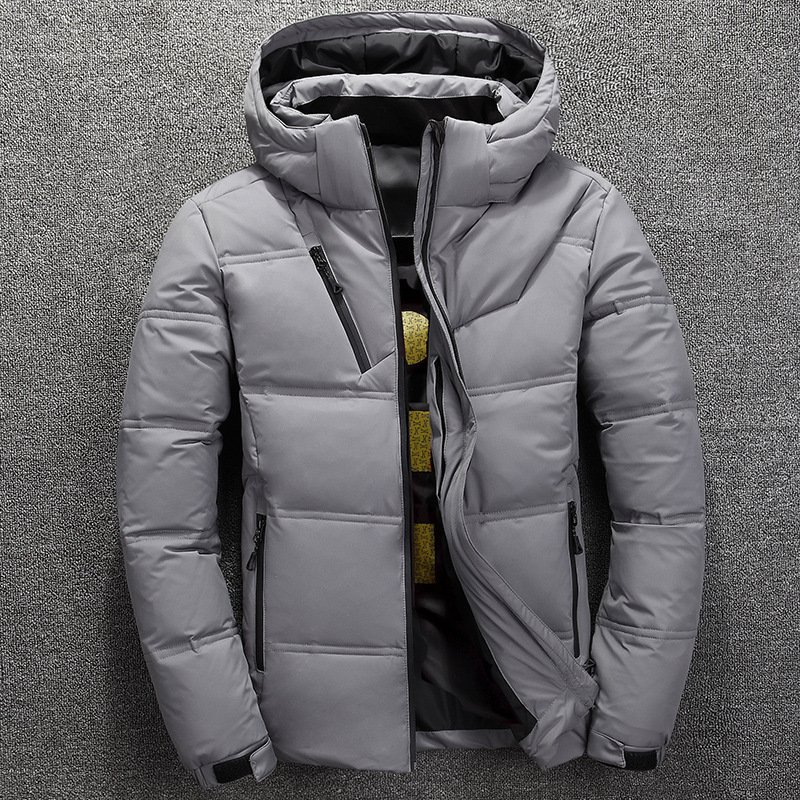 Men's Winter Warm White Duck Parka Jacket Solid Color Hooded Puffer Coat Thick Coats for Outdoor Plus Size Available