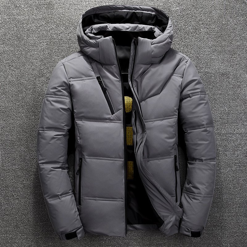 Men's Winter Warm White Duck Parka Jacket Solid Color Hooded Puffer Coat Thick Coats for Outdoor Plus Size Available