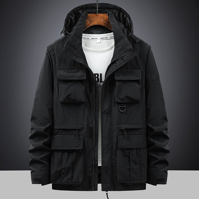 plus size men's jackets Hood Zipper Closure Baseball Suit Motorcycle Inspired Standing Collar Style men's coats