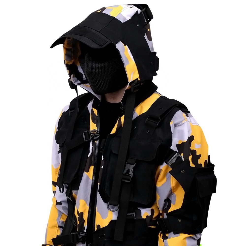 Techwear Men's Waterproof Outdoor Sports Jacket in Black Spring Autumn Trend with Leather accents Trendy Brand for Couples Tops