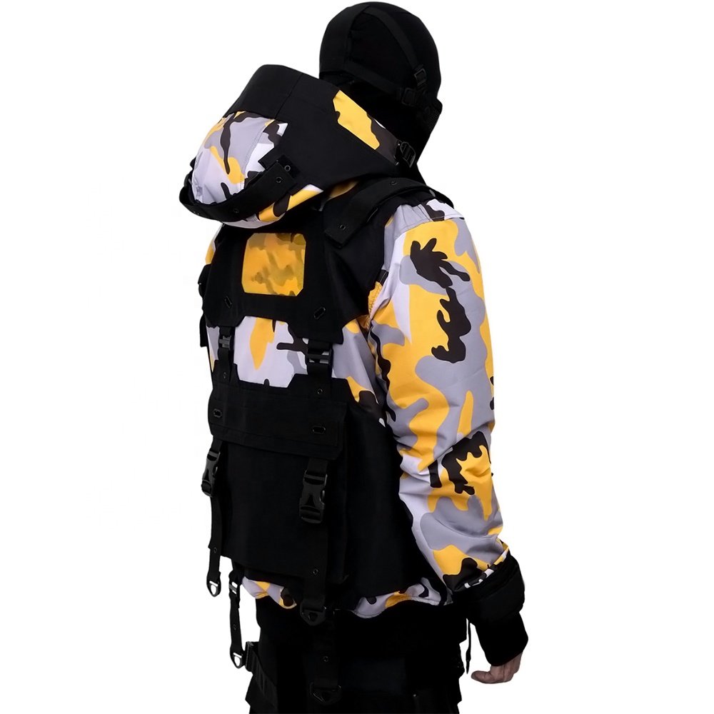 Techwear Men's Waterproof Outdoor Sports Jacket in Black Spring Autumn Trend with Leather accents Trendy Brand for Couples Tops