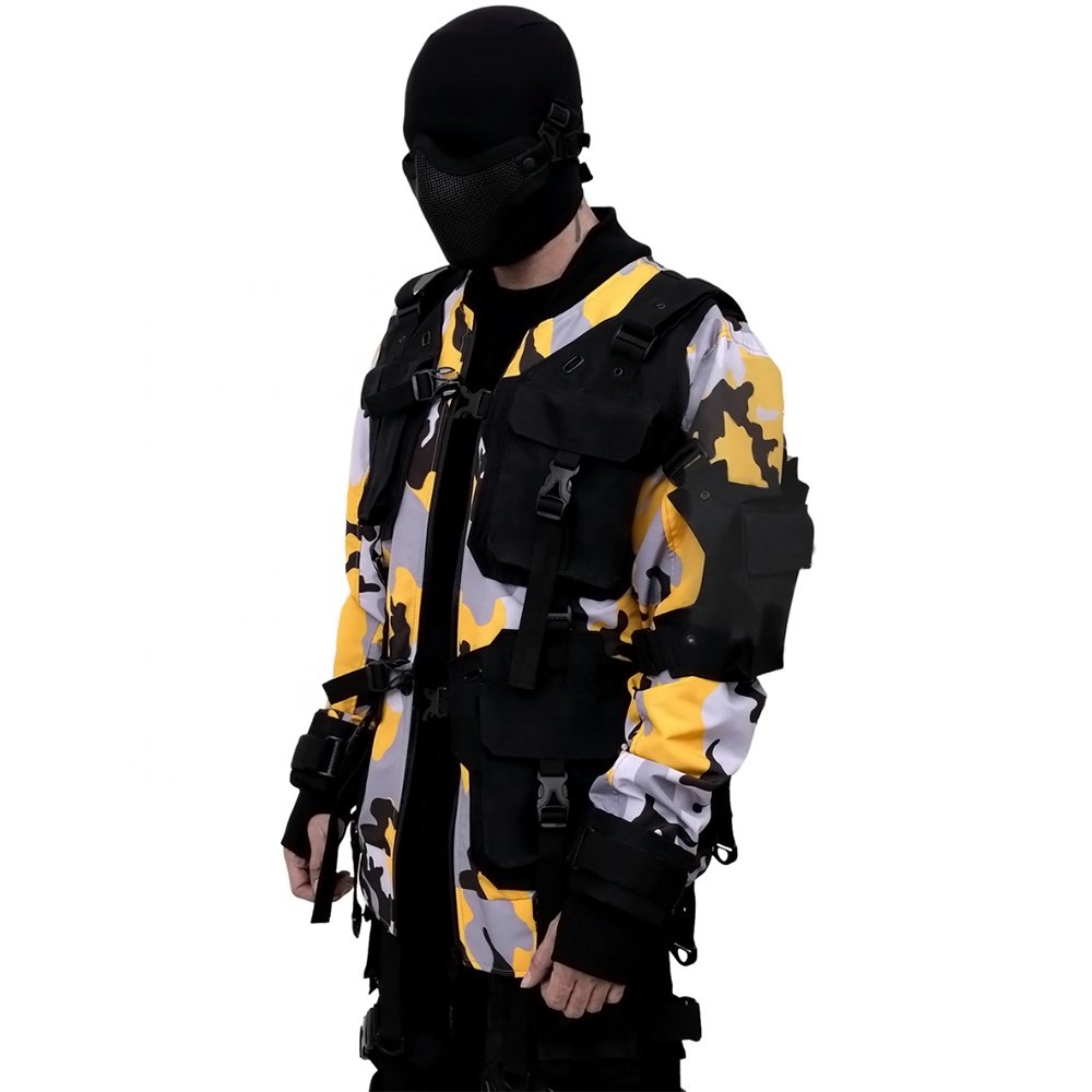 Techwear Men's Waterproof Outdoor Sports Jacket in Black Spring Autumn Trend with Leather accents Trendy Brand for Couples Tops