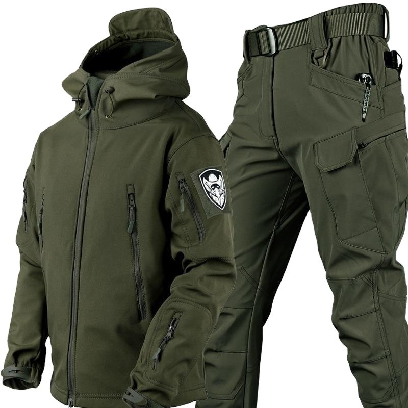 Tactical men's jacket set Outdoor Soft Men's Autumn And Winter Fleece Warm Mountaineering Suit Tactical Set