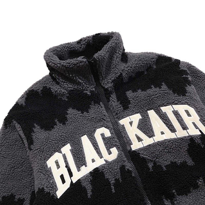 men's custom logo sherpa coat with black resin zipper 2 front sloping pockets sliver metal drawcord winter coat
