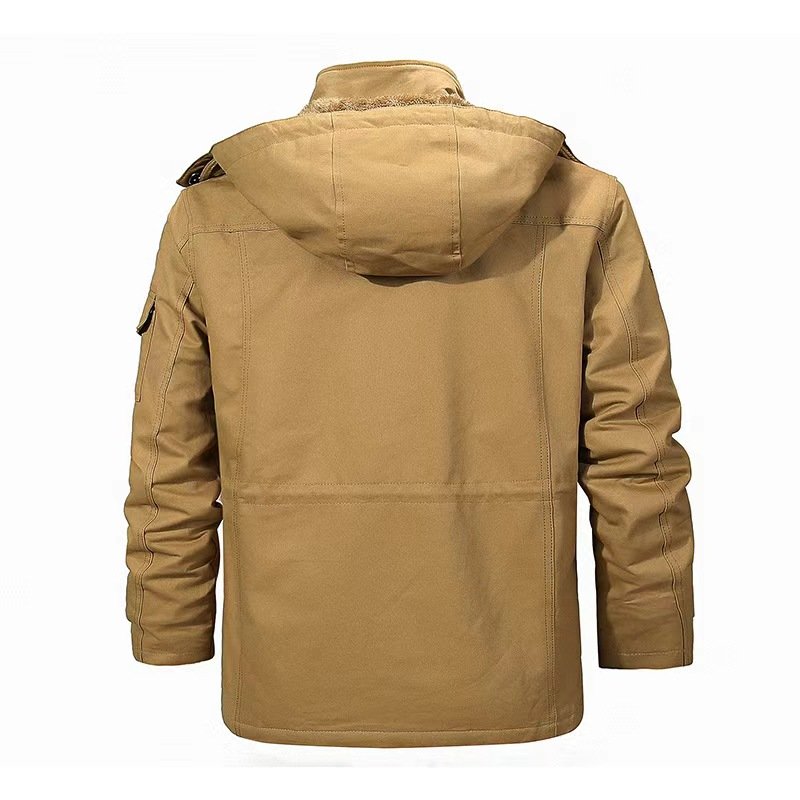 Wholesale 2024 Men's Casual Fleece Cargo Outwear Jackets Hooded Bomber Coats Thick Winter with Zipper Closure for Autumn Season
