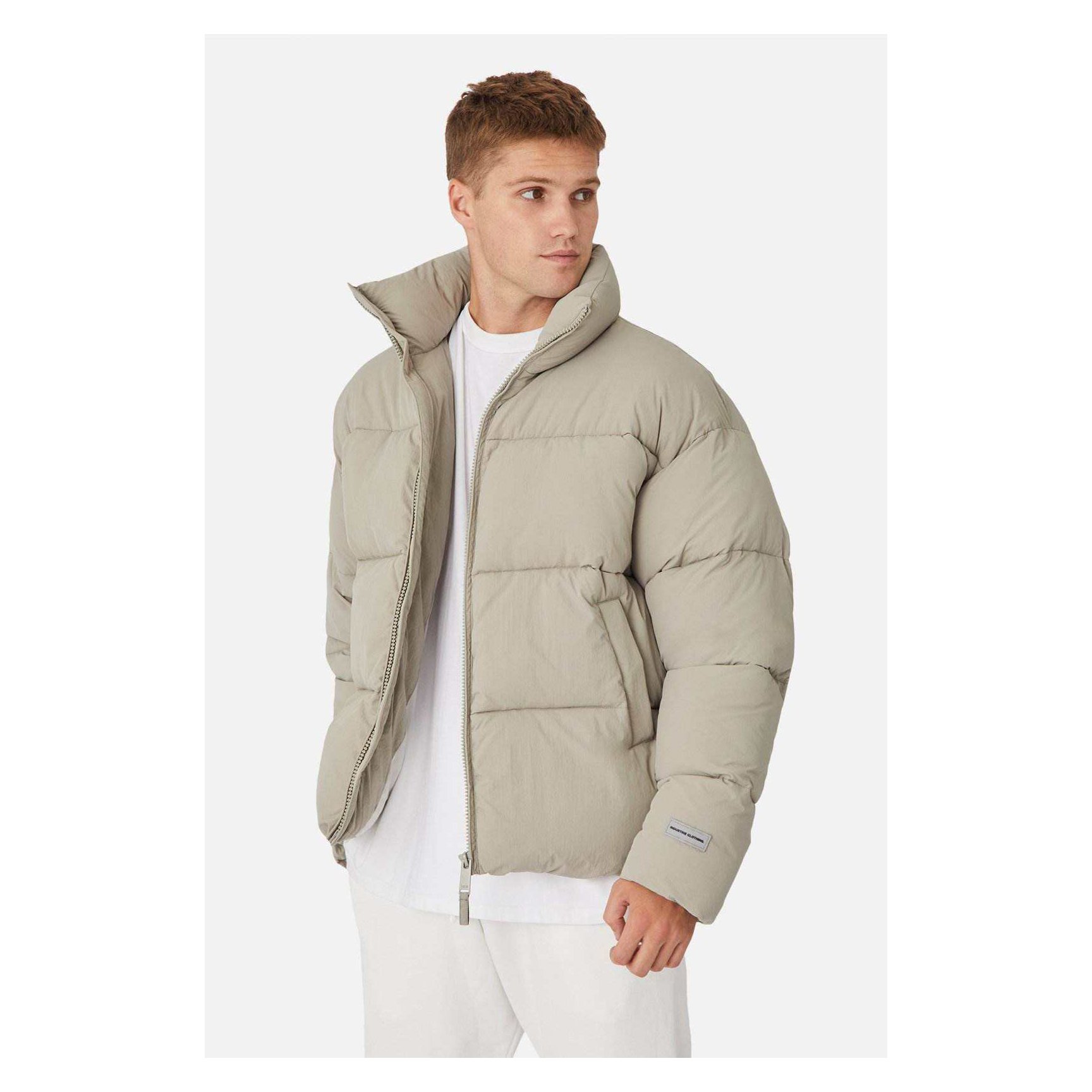 Fashion goose down feather shiny bubble men's puffer jacket