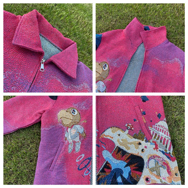 Custom 100 polyester Tapestry Jacket for Men Breathable Cartoon Pattern Pullover with Turn down Collar Plus Size Outdoor Wear
