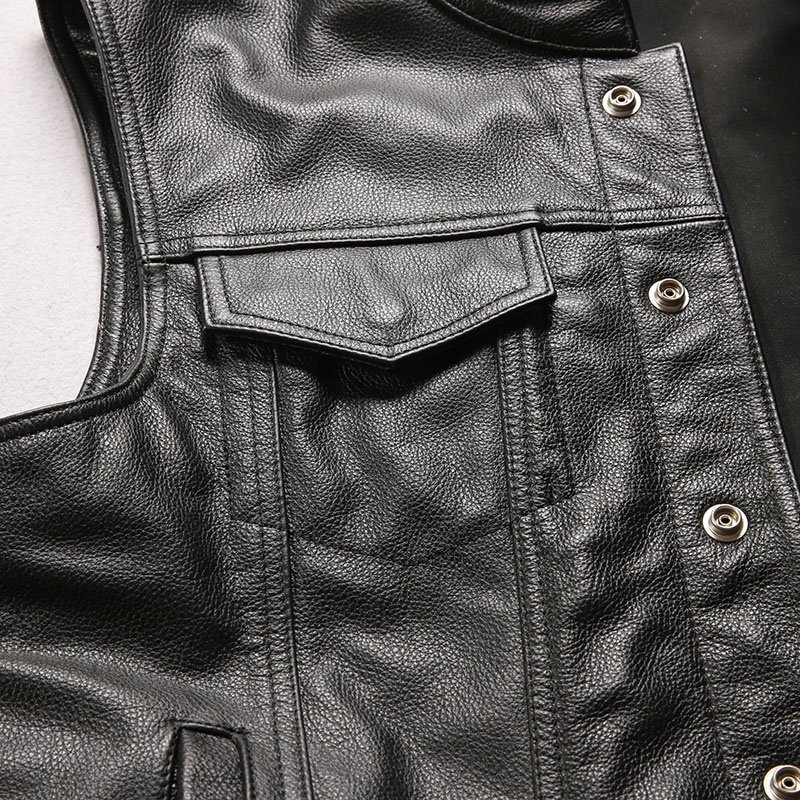 Factory Custom Leather Vest Add Embroidery Utility Motorcycle Biker Club Unisex Plus Size 7XL Cowhide Sleeveless Jackets Black
