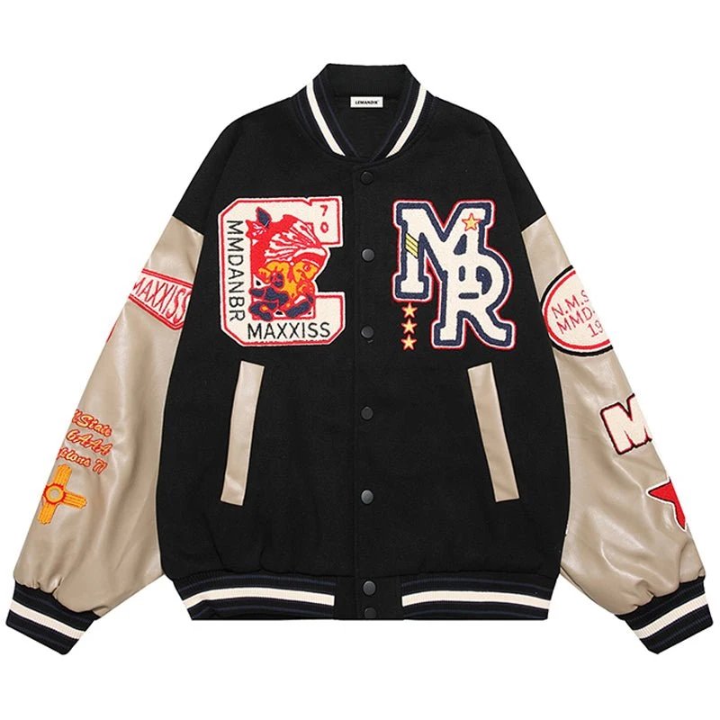 Wholesale High Quality Varsity Men's Jacket Leather Sleeves Custom Chenille Embroidery Bone Pattern Men Baseball Jacket
