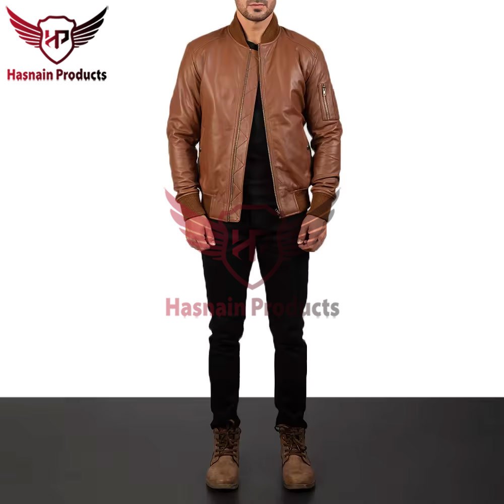 Handcrafted Custom Design Men's Bomber Leather Jacket: New Stylish Casual Wear, Customizable Brown Bomber Leather Jackets