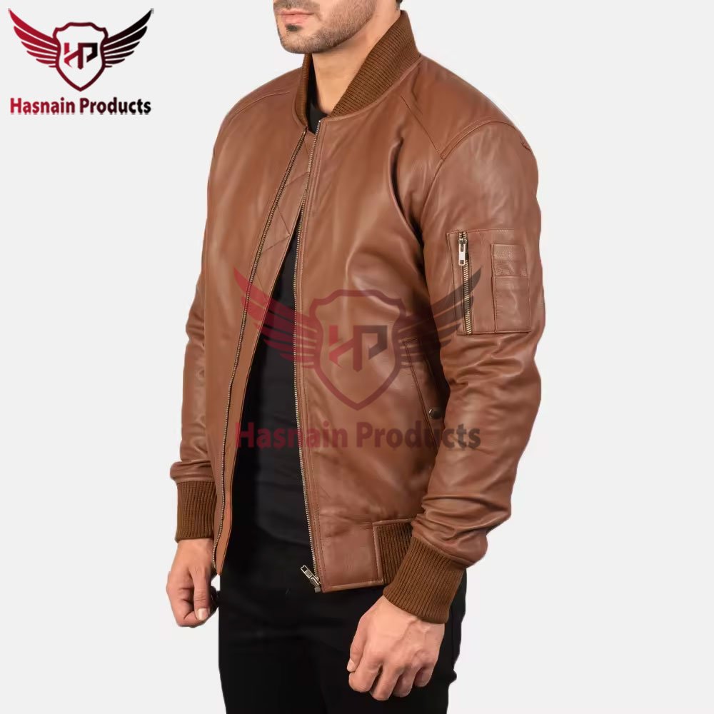 Handcrafted Custom Design Men's Bomber Leather Jacket: New Stylish Casual Wear, Customizable Brown Bomber Leather Jackets