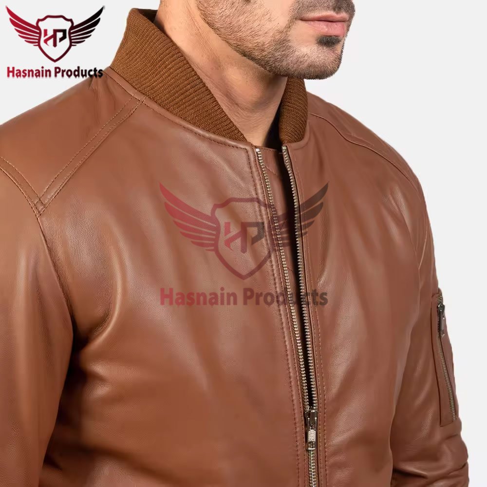 Handcrafted Custom Design Men's Bomber Leather Jacket: New Stylish Casual Wear, Customizable Brown Bomber Leather Jackets