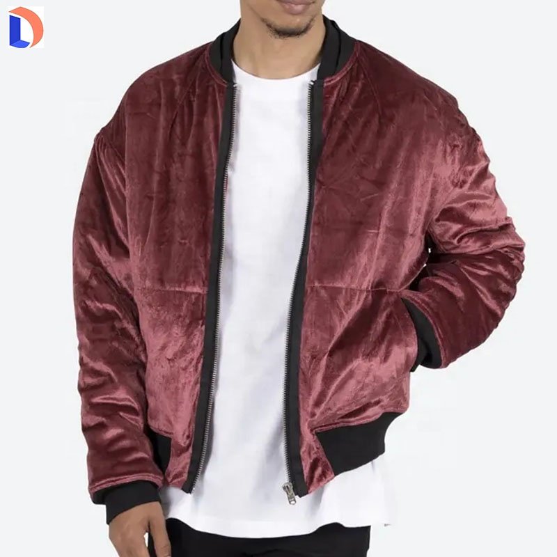 Wholesale Clothing Custom Men s Casual Plain Velour Bomber Jacket High Quality Plain Men's Jacket