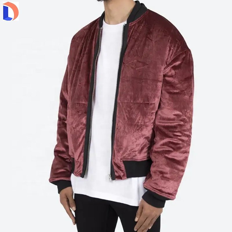 Wholesale Clothing Custom Men s Casual Plain Velour Bomber Jacket High Quality Plain Men's Jacket