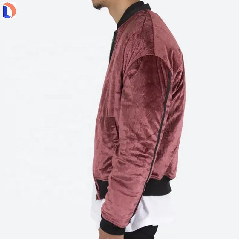 Wholesale Clothing Custom Men s Casual Plain Velour Bomber Jacket High Quality Plain Men's Jacket