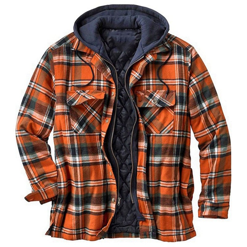 Wholesale Men's Casual Style Full Zip Sherpa Flannel Jackets Plaid Cotton Soft Warm Coat With Hood Fleece Lined For Winter