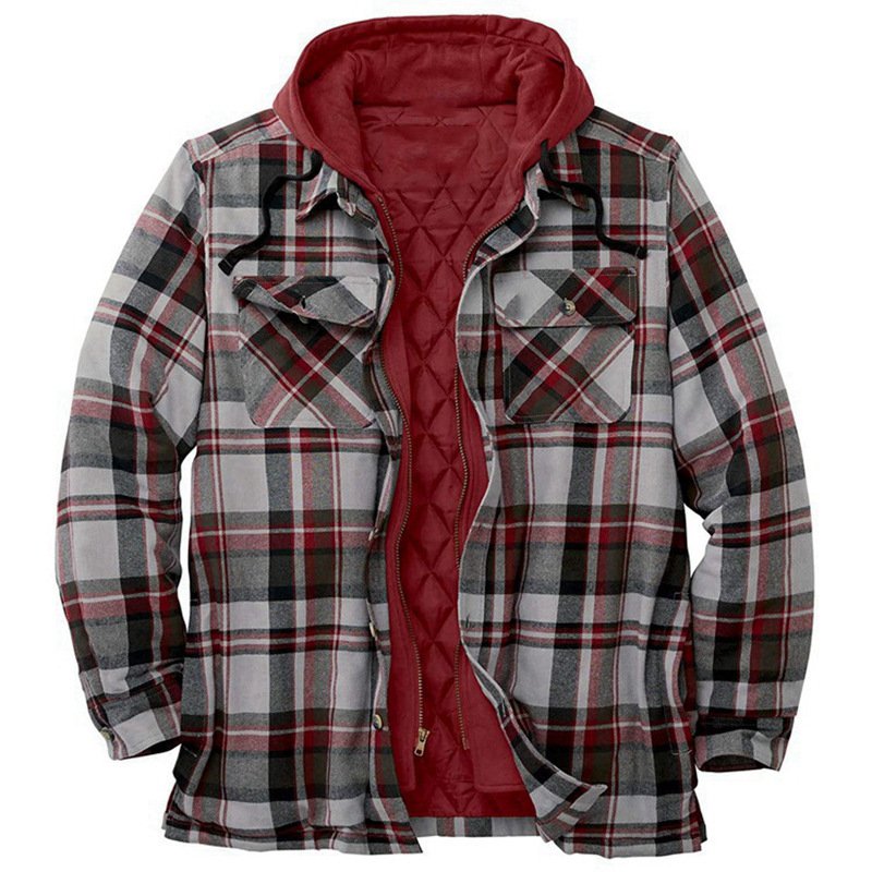 Wholesale Men's Casual Style Full Zip Sherpa Flannel Jackets Plaid Cotton Soft Warm Coat With Hood Fleece Lined For Winter