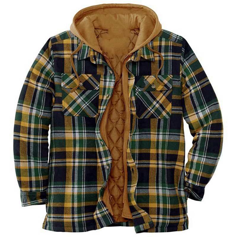 Wholesale Men's Casual Style Full Zip Sherpa Flannel Jackets Plaid Cotton Soft Warm Coat With Hood Fleece Lined For Winter