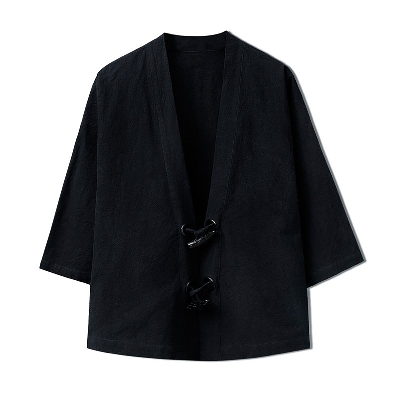 2024 Factory wholesale Autumn Men's Casual Chinese Style Cotton Linen Coat Solid Color Kimono Cardigan Jacket Loose Outerwear