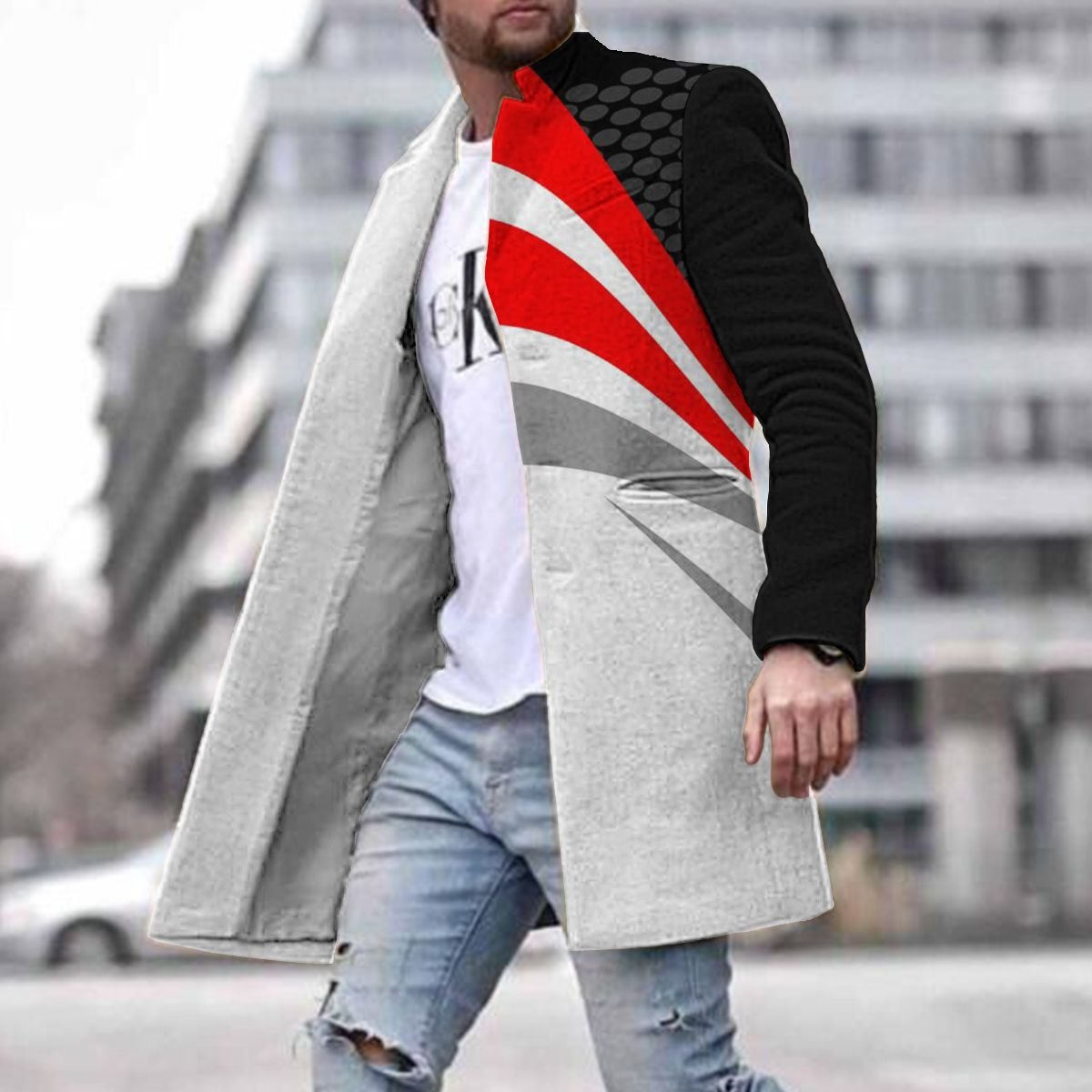 Men's Tweed Casual Coat Men's Winter Mid-length Tweed Jacket Slim-fit Single-breasted Coat