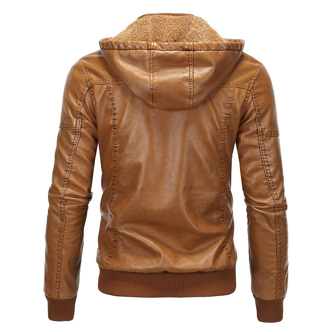 Autumn and winter new fashion casual men's hooded leather jacket solid color stand collar plus velvet men's jacket.