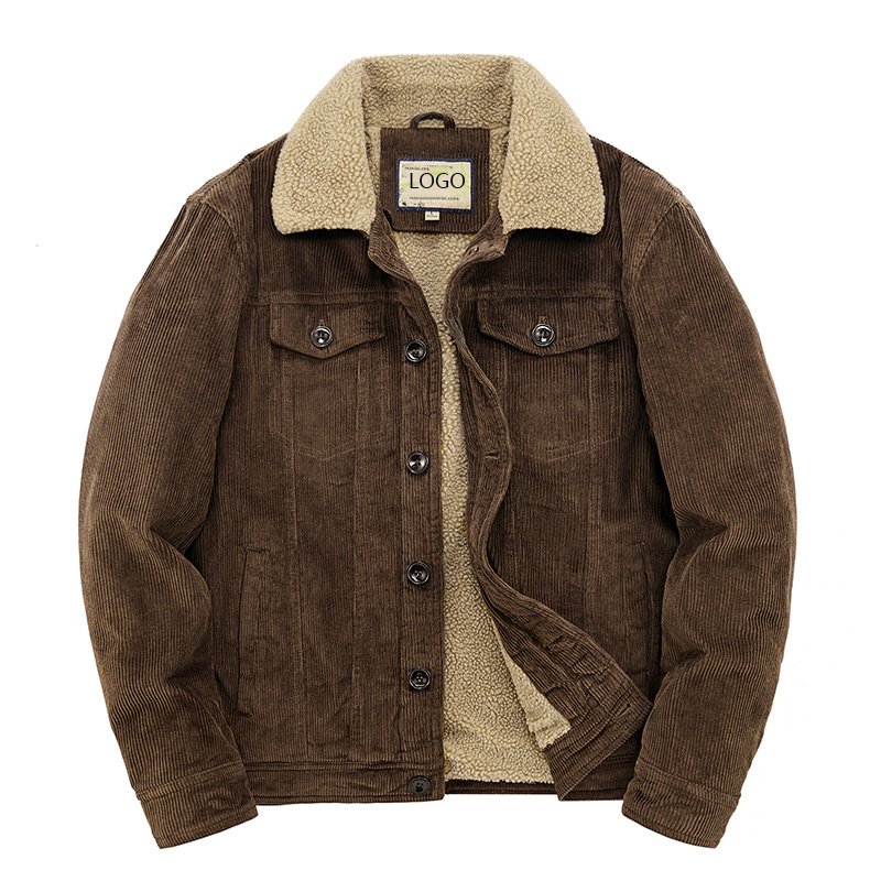 Men's winter corduroy jacket thick Plush warm short top custom logo Lapel plus size cotton jacket