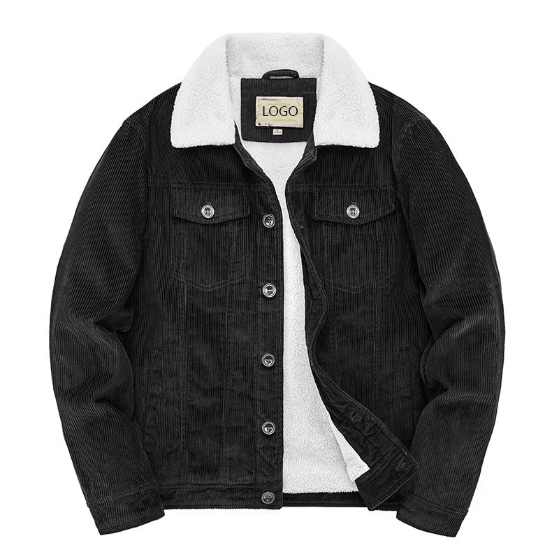 Men's winter corduroy jacket thick Plush warm short top custom logo Lapel plus size cotton jacket