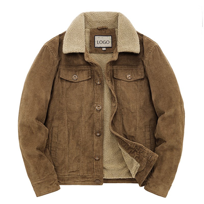 Men's winter corduroy jacket thick Plush warm short top custom logo Lapel plus size cotton jacket
